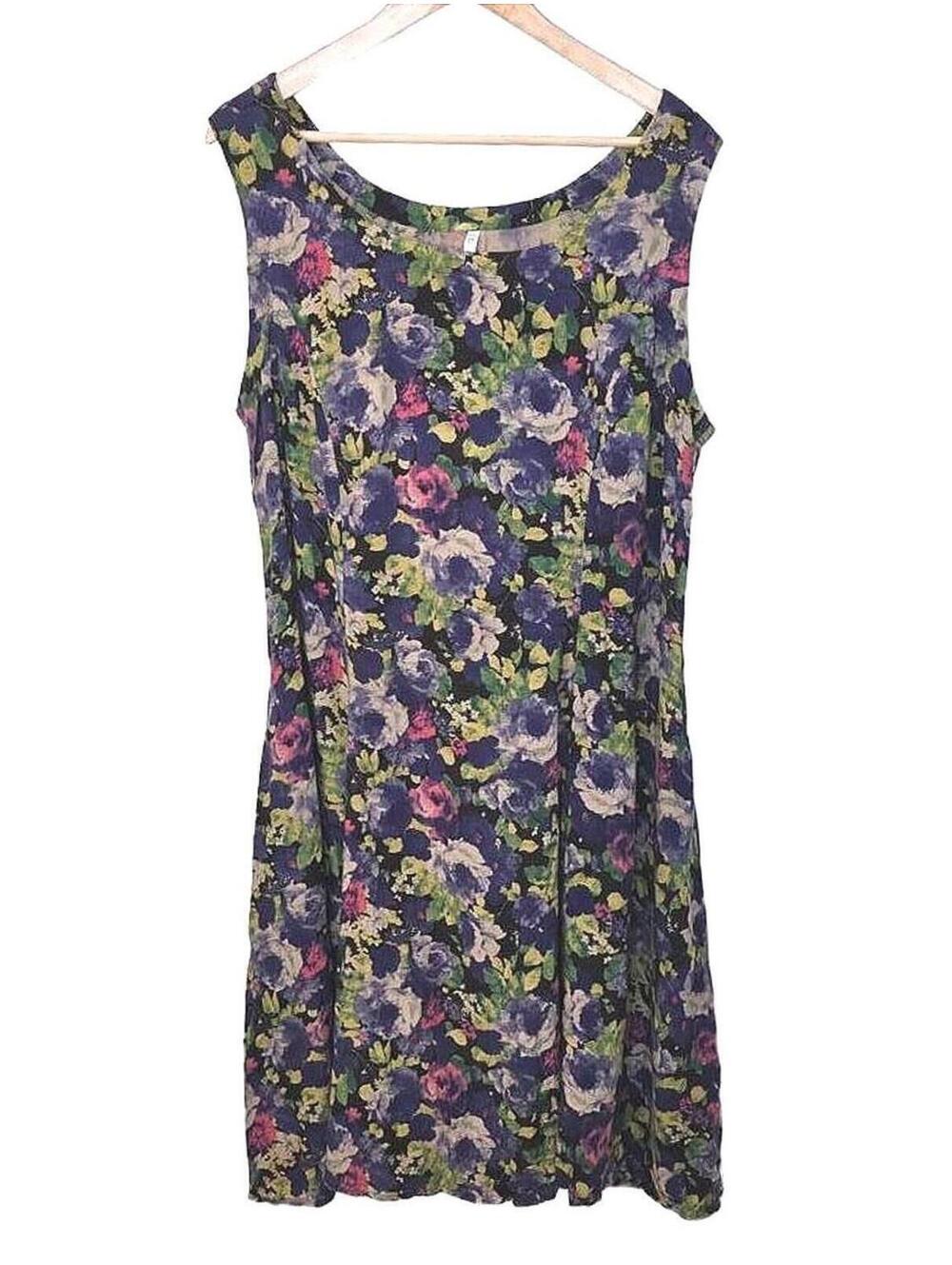 Blue Sky Romantic Coastal Summer Floral Dress With Side Pockets And Back Ties XL